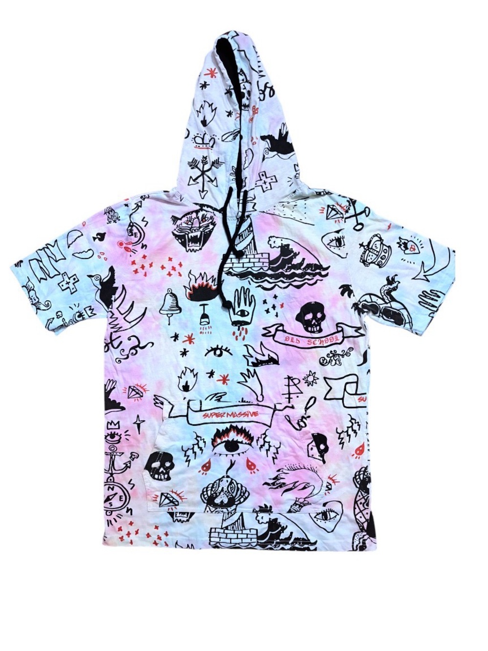 Massive Apparel Flash Tattoo Print SS Hoodie large UNISEX